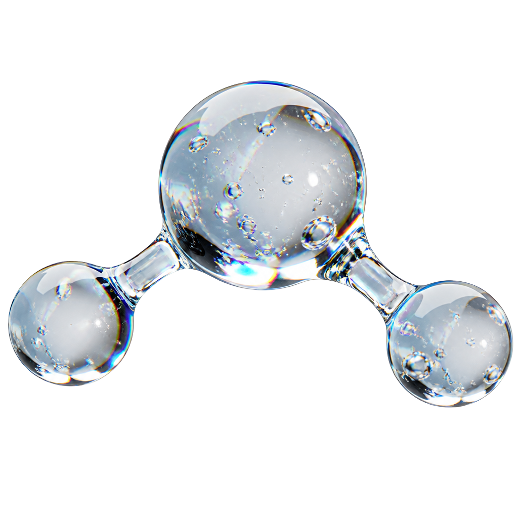 Molécula de agua tridimensional formada por gotas transparentes